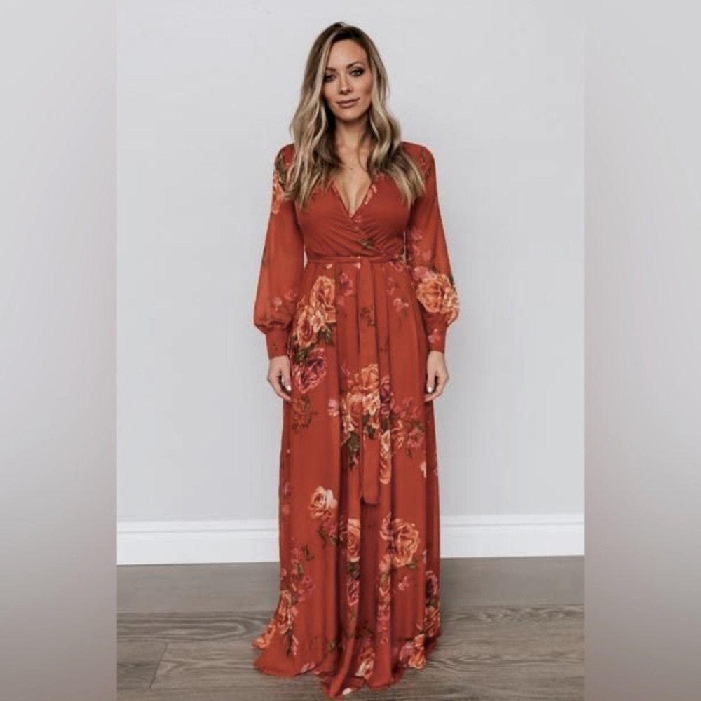 Baltic Born Rust Floral Long Sleeve Maxi Dress NWT